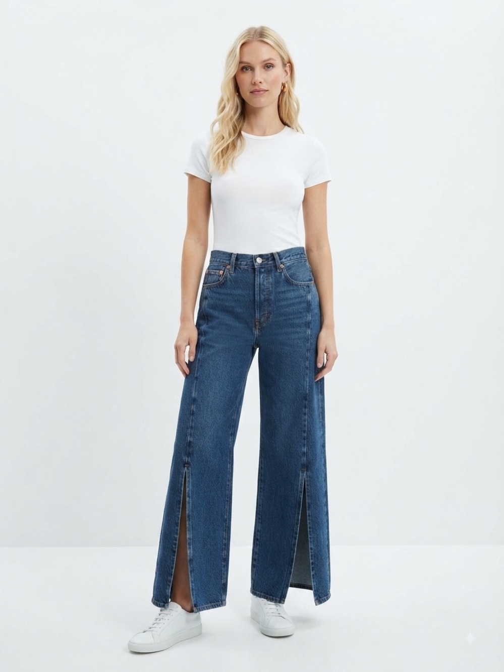Etica Dark Blue Wide-Leg Split Front Jeans